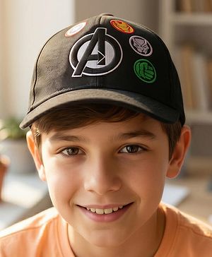 Pine Kids Marvel Cotton Woven Summer Cap With Avengers Graphics Black - Diameter 20 cm