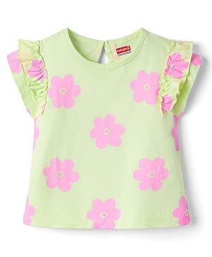 Babyhug Cotton Knit T-Shirt with Frill Detailing Multi Color 6-9 Months