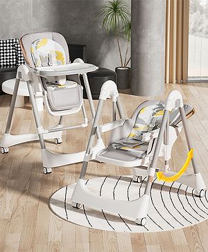 Babyhug Giggle Glide High Chair & Swing - Beige| 3-in-1 Convertible Design| Adjustable Height & Recline| Dual Food Tray| 5-Point Safety Harness| Foldable & Portable| 6 Months to 5 Years
