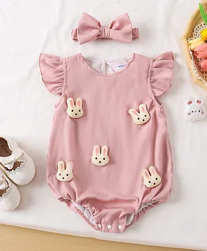 Mark & Mia Frill Sleeves Onesie
                              with Headband & Bunny Applique - Pink