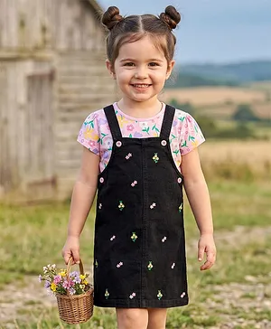 Babyhug 100% Cotton Woven Half
                                  Sleeves Floral Printed &
                                  Embroidered Frock With Inner Tee -
                                  Black