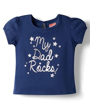 Babyhug Cotton Knit Half Sleeves T-Shirt with Text Print - Navy Blue