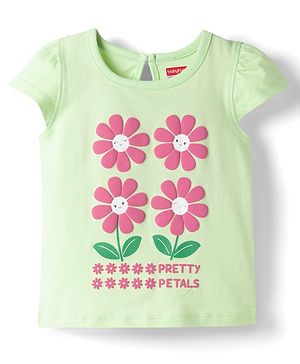 Babyhug Cotton Knit Half Sleeves T-Shirt with Floral Graphics - Multicolor