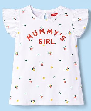Babyhug Cotton Knit Half Sleeves T-Shirt With Floral & Text Print - Multicolor