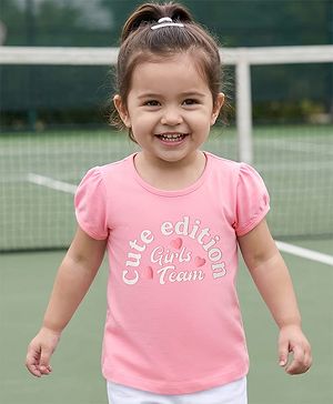 Babyhug Cotton Knit Half Sleeves T-Shirt with Text Print - Pink