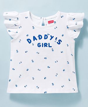 Babyhug Cotton Knit T-Shirt Frill Sleeves Daddy's Girl Print Multi Color 6-9 Months