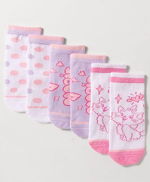 Cute Walk by Babyhug Disney Knit Ankle Length Antibacterial Socks with Marie Design Pack of 3 - Multicolor