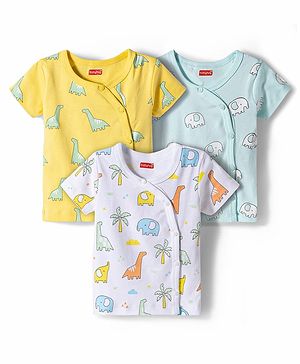 Babyhug 100% Cotton Knit Half Sleeves Dino & Elephant Printed Jhablas Pack Of 3 - Multicolor