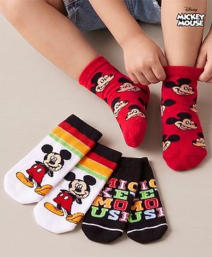Cute Walk by Babyhug Disney Knit Ankle Length Antibacterial Socks with Mickey Mouse Design Pack of 3 - Multicolor