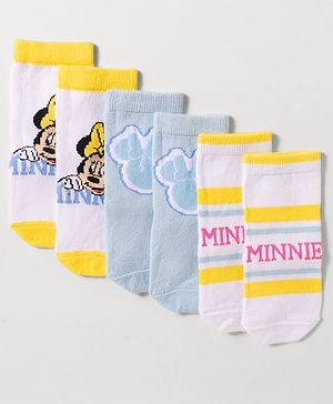 Cute Walk by Babyhug Disney Knit Ankle Length Antibacterial Socks with Minnie Mouse Design Pack of 3 - Multicolor