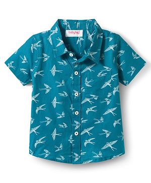 Babyhug Cotton Woven Half Sleeves Shirt With Bird Print - Blue