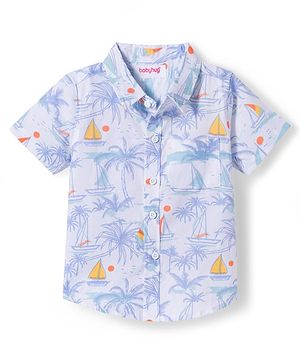 Babyhug Cotton Woven Half Sleeves Shirt With Boat Print - White