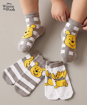 Cute Walk by Babyhug Disney Knit Ankle Length Antibacterial Socks with Winnie the Pooh Design Pack of 3 - Multicolor