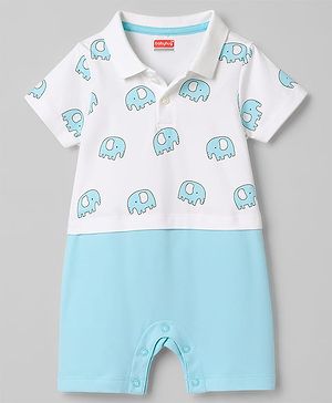 Babyhug 100% Cotton Knit Half Sleeves Romper with Elephant Print - Multicolor