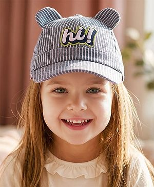 Babyhug Woven Striped Baseball Cap With Text Embroidery & Applique Blue - Diameter 17 cm