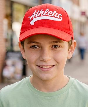 Babyhug Cotton Woven Baseball Cap With Athletic Text Embroidery Red - Diameter 17.5 cm