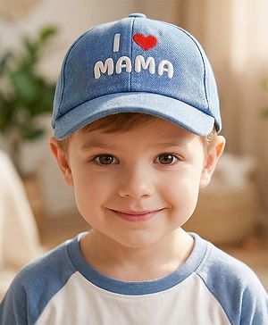 Babyhug Cotton Woven Baseball Cap With Text Embroidery Blue - Diameter 18 cm