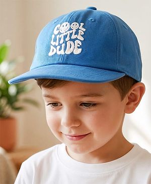 Babyhug Cotton Woven Baseball Cap With Cool Little Dude Text Embroidery Blue - Diameter 17 cm
