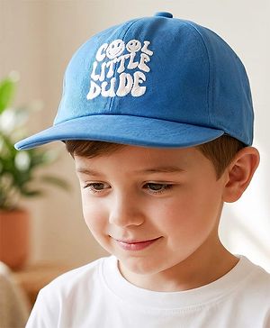 Babyhug Cotton Woven Baseball Cap With Cool Little Dude Text Embroidery Blue - Diameter 18 cm