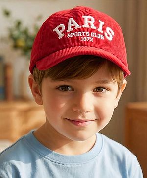 Babyhug Cotton Woven Baseball Cap With Text Embroidery Red - Diameter 20.5 cm