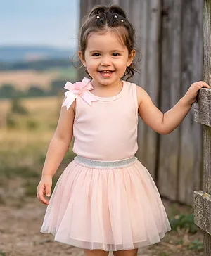 Babyhug Cotton Rib Knit Sleeveless
                              Top & Skirt Set Floral Applique -
                              Pink