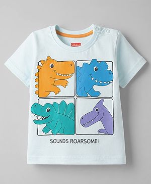 Babyhug Cotton Knit Half Sleeves T-Shirt With Dino Print - Multicolor
