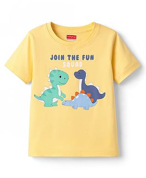 Babyhug Cotton Knit Half Sleeves T-Shirt with Dino Print - Yellow