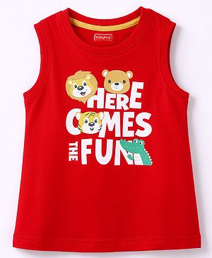 Babyhug Cotton Knit T-Shirt Sleeveless Graphic Multi Color 12-18 Months