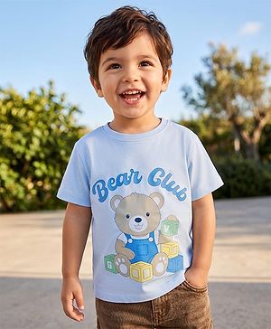 Babyhug 100% Cotton Knit T-Shirt with Bear Graphics Multi Color 6-9 Months
