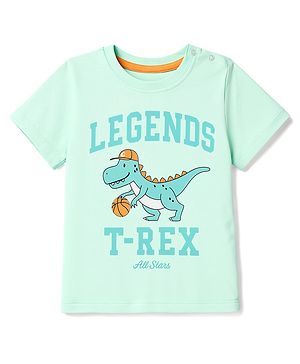 Babyhug 100% Cotton Knit Half Sleeves T-Shirt with Dino Graphics - Sea Green