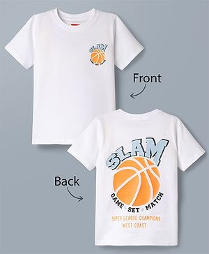 Babyhug 100% Cotton Knit Half Sleeves T-Shirts with Ball Print In Front & Back - White
