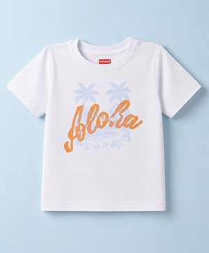 Babyhug 100% Cotton Knit Half Sleeves T-Shirts with Beach Theme Print - White