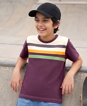 Pine Kids Cotton Knit T-Shirts Half Sleeves Round Neck Striped Multi Color 4-5 Years