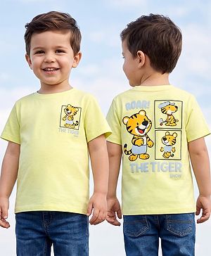 Babyhug 100% Cotton Knit Half Sleeves T-Shirts with Cub Print In Front & Back - Light Green
