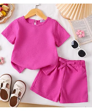 Mark & Mia Half Sleeves Solid Top
                              & Shorts Co-ord Set - Fuchsia