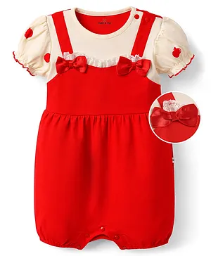 Mark & Mia Knitted Half Sleeves
                              Romper With Apple Print & Bow Print -
                              Multicolor