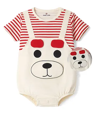 Mark & Mia Knitted Half Sleeves
                              Striped Onesies With Puppy Applique -
                              Multicolor