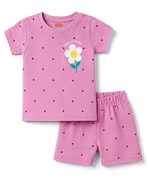 Babyhug Cotton Knit Half Sleeves
                              T-Shirt & Shorts Night Suit with
                              Floral Print - Pink