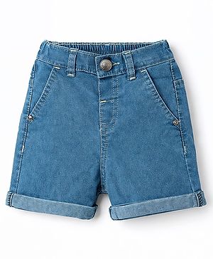 Babyhug Denim Mid Thigh  Solid Washed Shorts - Blue