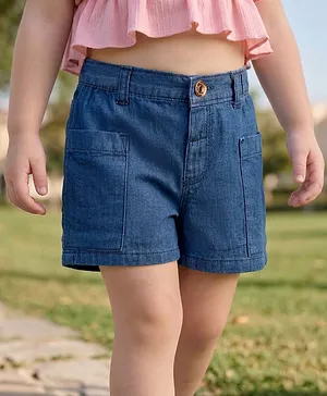 Babyhug Mid Thigh Length Solid Color
                              Denim Shorts - Navy Blue