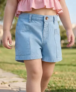 Babyhug Mid Thigh Length Solid Color
                              Denim Shorts - Light Blue