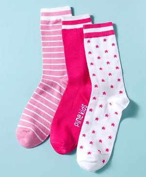 Pine Kids Cotton Knit Ankle Length Striped Socks With Star Design Pack Of 3 ( Colour May Vary )
