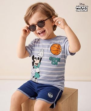 Babyhug Disney Single Jersey Knit Half Sleeves T-Shirt & Shorts Set with Mickey Mouse Graphics - Light Grey