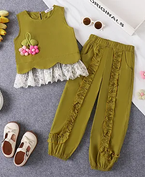 Mark & Mia Cotton Sleeveless Top
                              & Lounge Pant Set With Floral Applique
                              - Green