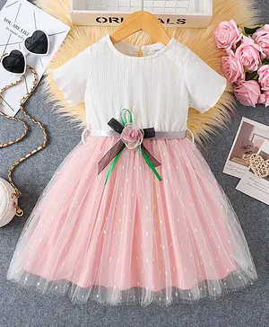 Mark & Mia Half Sleeves
                              Embroidered Party Dress with Floral
                              Applique - White