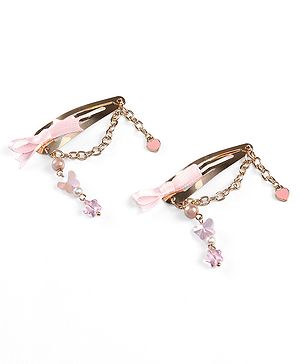 Babyhug Metal Hair Clips With Beads & Charm Detailing - Pink