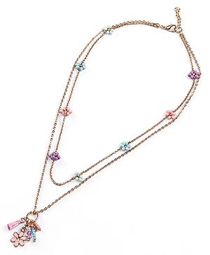 Pine Kids Metal Necklace For Kids With Beads & Floral Charm - Multicolor