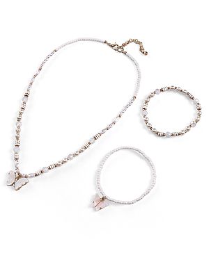 Babyhug Metal Necklace & Bracelet Jewellery Combo With Pearls & Butterfly Charms - White