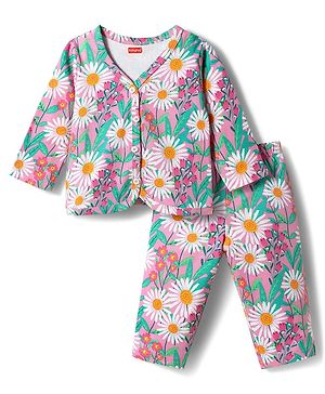 Babyhug Single Jersey Knit Full Sleeves Co-ords Top & Leggings Set with Floral Print - Multicolor