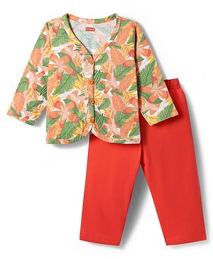 Babyhug Single Jersey Knit Full Sleeves Top & Leggings Set with Floral Print - Red